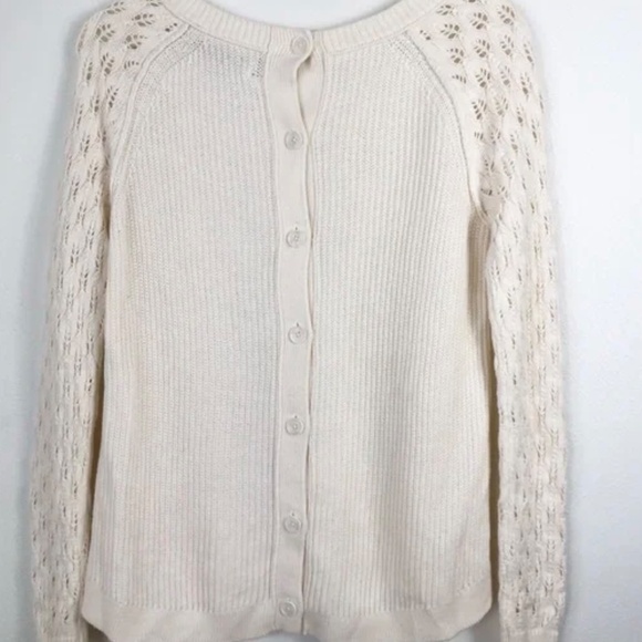 Ann Taylor LOFT Pointelle Knit Button Back Sweater Size Large - Picture 2 of 7